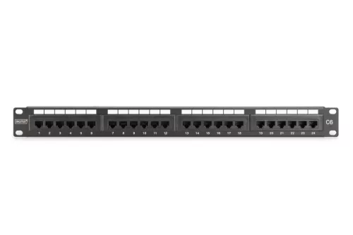 DIGITUS DN-91624U-CR 19" 1U 24port Cat.6 kompakt fekete árnyékolatlan patch panel