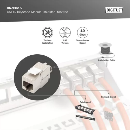 DIGITUS DN-93615 Cat.6A árnyékolt szerszám nélkül szerelhető Keystone Jack