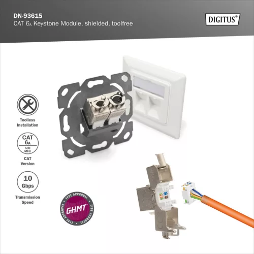 DIGITUS DN-93615 Cat.6A árnyékolt szerszám nélkül szerelhető Keystone Jack