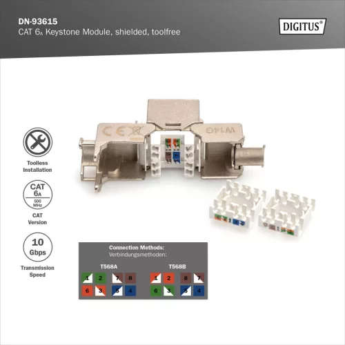 DIGITUS DN-93615 Cat.6A árnyékolt szerszám nélkül szerelhető Keystone Jack