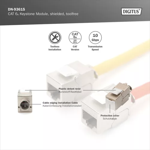 DIGITUS DN-93615 Cat.6A árnyékolt szerszám nélkül szerelhető Keystone Jack