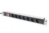 DIGITUS DN-95402 19" 1U PDU alumínium 7x Schuko aljzat CEE7/7 csatlakozó kapcsolós hálózati 2m elosztósor