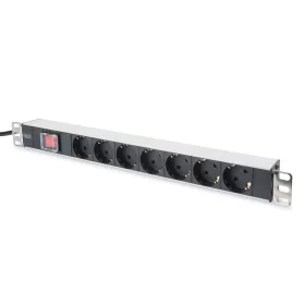   DIGITUS DN-95402 19" 1U PDU alumínium 7x Schuko aljzat CEE7/7 csatlakozó kapcsolós hálózati 2m elosztósor