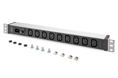 DIGITUS DN-95429 19" 1U PDU 230V 10A 9xIEC C13 aljzat IEC C14 csatlakozó 2m elosztósor