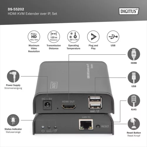 DIGITUS DS-55202 HDMI Full HD 120m extender szett