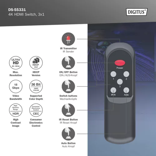 DIGITUS DS-55331 HDMI 4K 60Hz 3x1 Switch