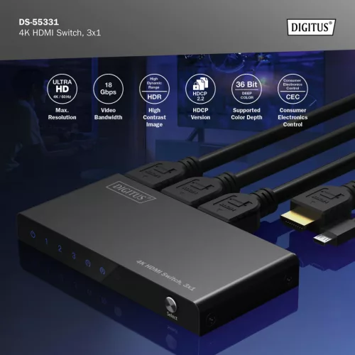 DIGITUS DS-55331 HDMI 4K 60Hz 3x1 Switch