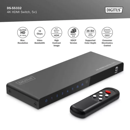 DIGITUS DS-55332 HDMI 4K 60Hz 5x1 Switch