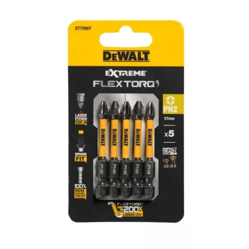 DEWALT Bithegy, csavarhúzó, 57mm, 5db, PH2 FLRQ