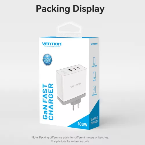 Vention USB-C*2+A (3port,GAN,100W/100W/30W,fehér), töltő