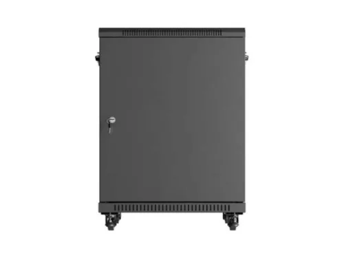 Lanberg FF01-6615-12B 19" 15U SZÉL:600mm MÉLY:600mm MAG:848mm lapraszerelt üvegajtós fekete álló rack szekrény