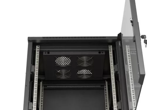Lanberg FF01-6615-12B 19" 15U SZÉL:600mm MÉLY:600mm MAG:848mm lapraszerelt üvegajtós fekete álló rack szekrény