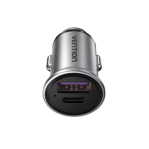 Vention USB-A+C (2port,30W, szürke, szivargyújtós), töltő