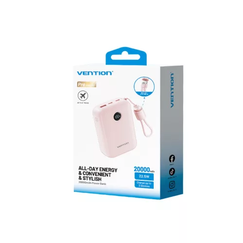 Vention FKBP0-C 20000mah, (rózsaszín,22,5W), powerbank