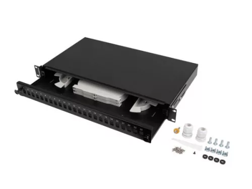 Lanberg FOP1-24SS-LDB 19" 1U 24xSC szimplex 24xLC duplex kötőkazettával szerelt fekete optikai patch panel