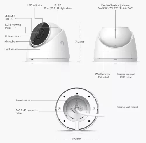 Ubiquiti UniFi UVC-G5-Turret-Ultra kültéri/beltéri 4MP 2K fehér IP kamera