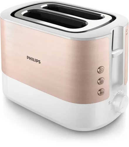 PHILIPS Viva Collection kenyérpirító, 950 W, 2 extra széles nyílás, beépített zsemlemelegítő, fém fedélburkolat