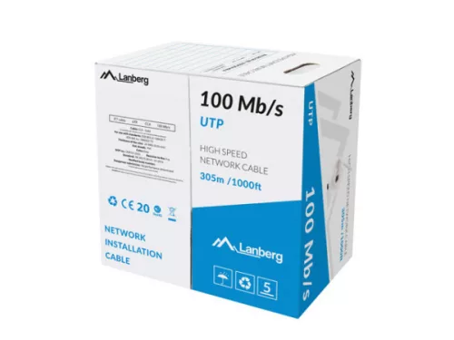 Lanberg LCU5-10CC-0305-S UTP CCA 100Mb/s 100MHz 305m árnyékolatlan réz bevonatú alumínium fali kábel