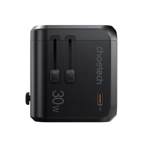 Choetech USB-C+A*3 (4port,30W, fekete, travel, US,UK,EU,AU), töltő