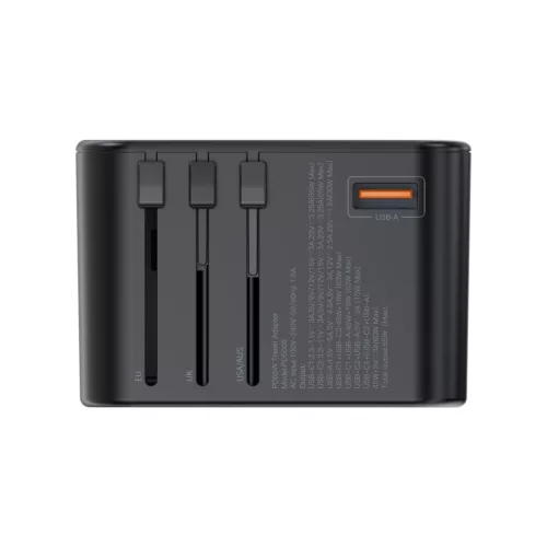 Choetech USB-C*2+A (65W, fekete, travel, US,UK,EU,AU), töltő