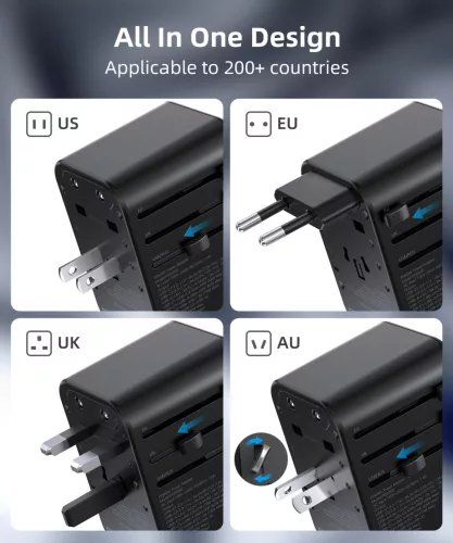 Choetech USB-C*2+A (65W, fekete, travel, US,UK,EU,AU), töltő
