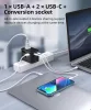 Choetech USB-C*2+A (65W, fekete, travel, US,UK,EU,AU), töltő