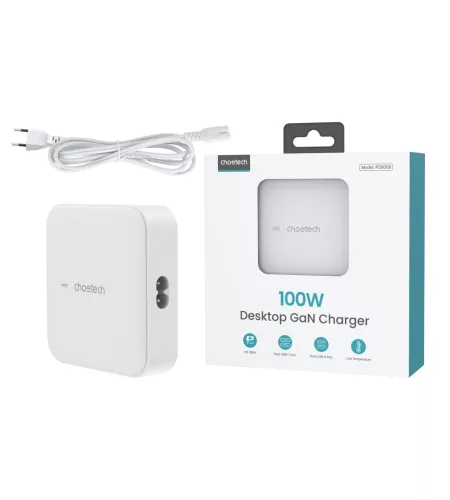 Choetech 4-port 2*USB-C+2*USB-A (4port,asztali,100W,fehér,GAN), töltő