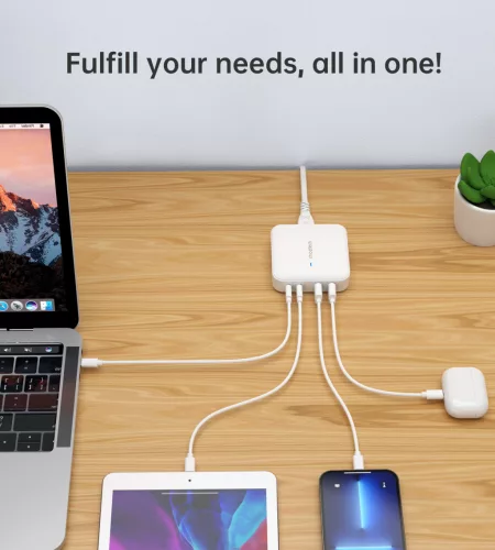 Choetech 4-port 2*USB-C+2*USB-A (4port,asztali,100W,fehér,GAN), töltő
