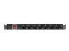 Lanberg PDU-07F-0200-BK 19" 1U 7xSchuko aljzat Schuko csatlakozóvéggel 2m túlfeszültségvédett elosztósor kapcsolóval