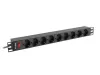 Lanberg PDU-09F-0300-BK 19" 1U 9xSchuko aljzat Uni-Schuko csatlakozóvéggel 3m fekete elosztósor kapcsolóval
