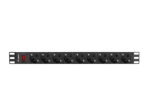 Lanberg PDU-09F-0300-BK 19" 1U 9xSchuko aljzat Uni-Schuko csatlakozóvéggel 3m fekete elosztósor kapcsolóval