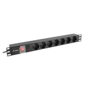  Lanberg PDU-07F-0200-IEC-BK 19" 1U 7xSchuko aljzat C14 csatlakozóvéggel 2m fekete elosztósor kapcsolóval