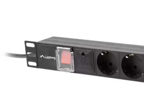 Lanberg PDU-07F-0200-IEC-BK 19" 1U 7xSchuko aljzat C14 csatlakozóvéggel 2m fekete elosztósor kapcsolóval