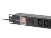 Lanberg PDU-10I-0200-IEC-BK 19" 1U 10xC13 aljzat C14 csatlakozóvéggel 2m fekete elosztósor kapcsolóval