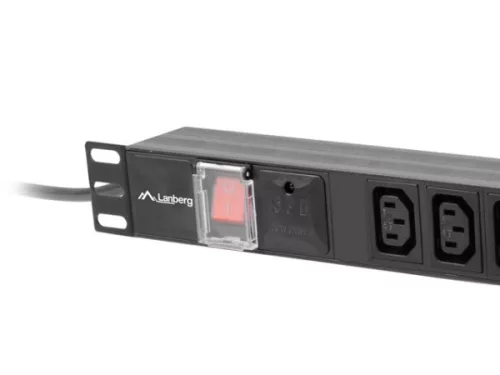 Lanberg PDU-10I-0200-IEC-BK 19" 1U 10xC13 aljzat C14 csatlakozóvéggel 2m fekete elosztósor kapcsolóval