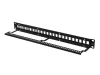 Lanberg PPKS-1024-B 19" 1U üres fekete patch panel 24 db Keystone jack fogadására, kábeltartóval