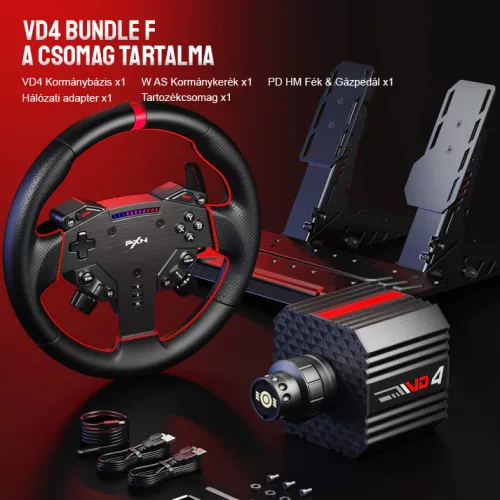 PXN VD4 Bundle F (Direct Drive, VD4 bázis + WAS kormány + PD HM pedál) szimulátor szett (PC)