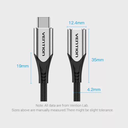 KÁBEL USB-C 3.1/M -> USB-C 3.1/F, 0,5m, (hosszabbító,szövet), Vention