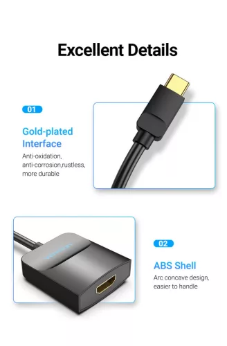 Vention USB-C -> HDMI (fekete, ABS type), 0,15m, Adapter