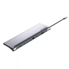   Vention USB-C -> HDMI/VGA/USB-C Gen 1/USB 3.0x2/USB 2.0/RJ45/SD/TF/TRRS 3.5mm/PD 0,25m (11 az 1-ben, szürke, fémszerű), Dokkoló