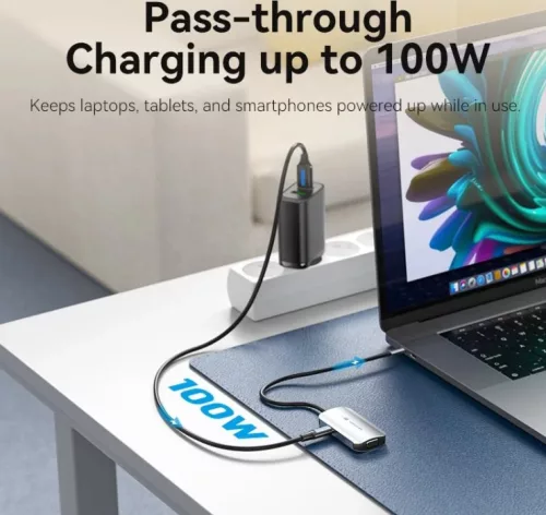 Vention USB-C -> HDMI/VGA/USB 3.0/PD (0,15m Szürke Aluminum Ötvözet) Dokkoló