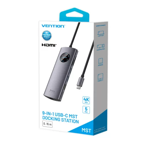 Vention USB-C -> DP/HDMI/USB 3.0*2/USB 2.0/RJ45/SD/TF/PD MST, dokkoló
