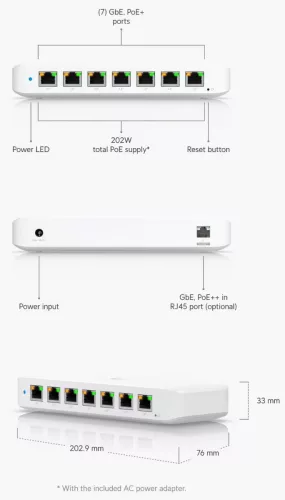 Ubiquiti UniFi USW-Ultra-210W 8xGbE LAN port 7x PoE+ (202W) LAN port L2 menedzselhető switch