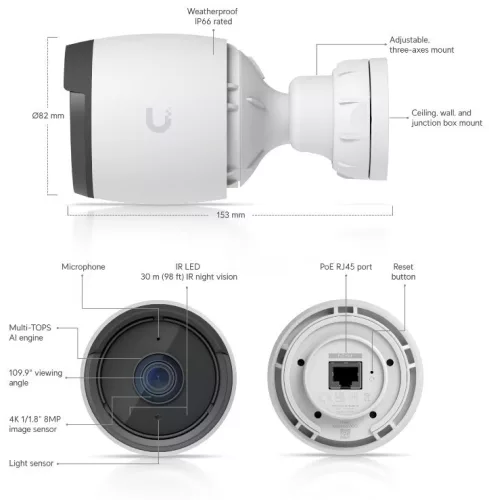 Ubiquiti UniFi UVC-G6-Bullet-W G6 8MP Bullet fehér IP kamera