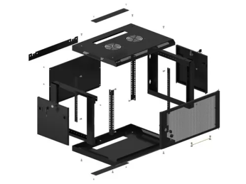 Lanberg WF01-6406-23B 19" 6U SZÉL:600mm MÉLY:450mm MAG:379mm lapraszerelt perforált ajtós fekete fali rack szekrény