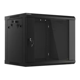   Lanberg WF01-6409-10B 19" 9U SZÉL:600mm MÉLY:450mm MAG:512mm lapraszerelt üvegajtós fekete fali rack szekrény