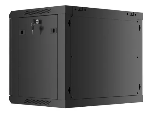 Lanberg WF01-6409-10B 19" 9U SZÉL:600mm MÉLY:450mm MAG:512mm lapraszerelt üvegajtós fekete fali rack szekrény