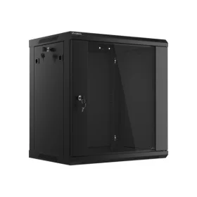   Lanberg WF01-6412-10B 19" 12U SZÉL:600mm MÉLY:450mm MAG:640mm lapraszerelt üvegajtós fekete fali rack szekrény