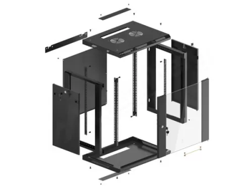 Lanberg WF01-6412-10B 19" 12U SZÉL:600mm MÉLY:450mm MAG:640mm lapraszerelt üvegajtós fekete fali rack szekrény