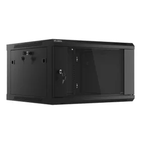   Lanberg WF01-6606-10B 19" 6U SZÉL:600mm MÉLY:600mm MAG:379mm lapraszerelt üvegajtós fekete fali rack szekrény